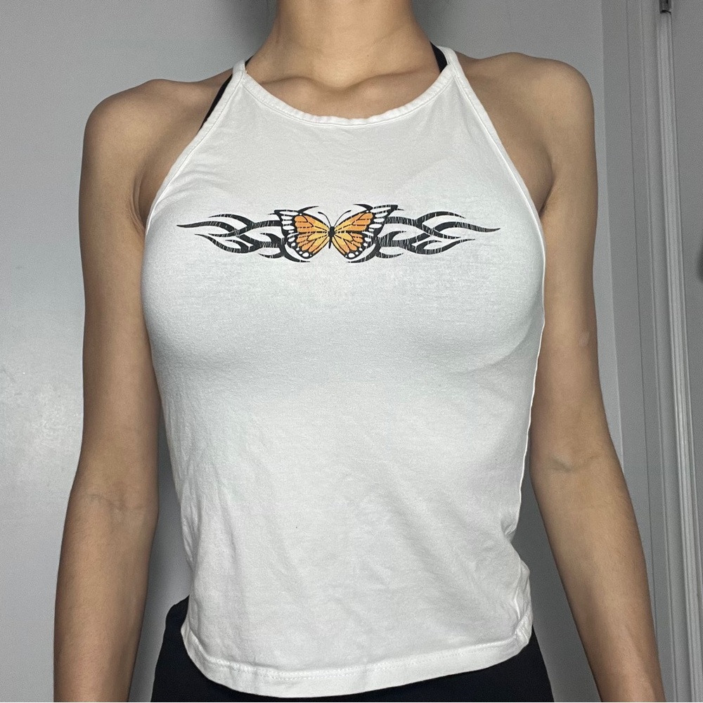 Streetwear Society White Orange Sleeveless Crop Tank Top